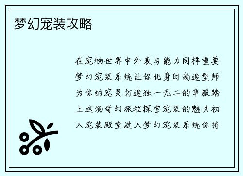 梦幻宠装攻略