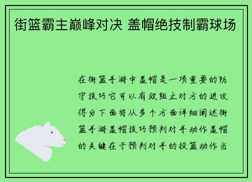 街篮霸主巅峰对决 盖帽绝技制霸球场