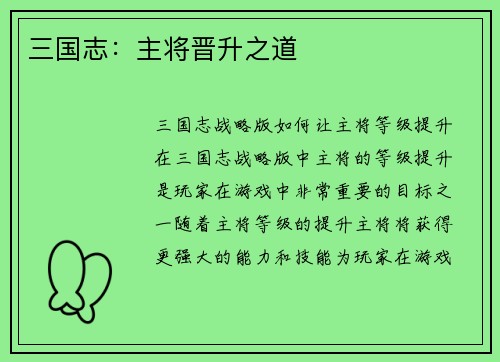 三国志：主将晋升之道