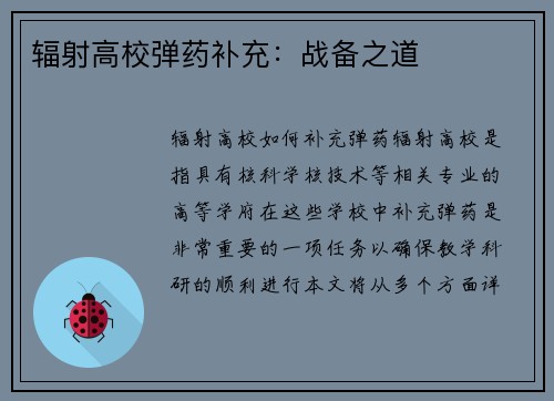 辐射高校弹药补充：战备之道