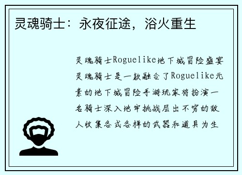 灵魂骑士：永夜征途，浴火重生